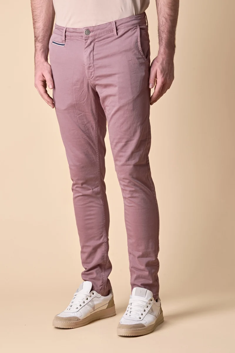 ROMA - Chino in cotone elasticizzato Rosa Cipria con Salpa in tessuto V2