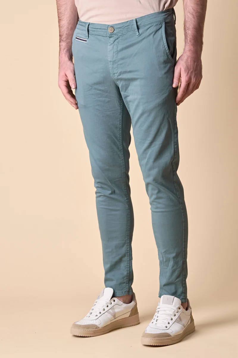 ROMA - Chino in cotone elasticizzato Azzurro con Salpa in tessuto V2