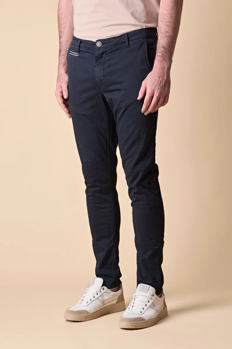 ROMA - Chino in cotone elasticizzato Blu con Salpa in tessuto V2