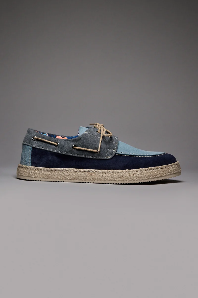 MARRAKECH - Mocassino Tre Colori Blu con suola rivestita in corda