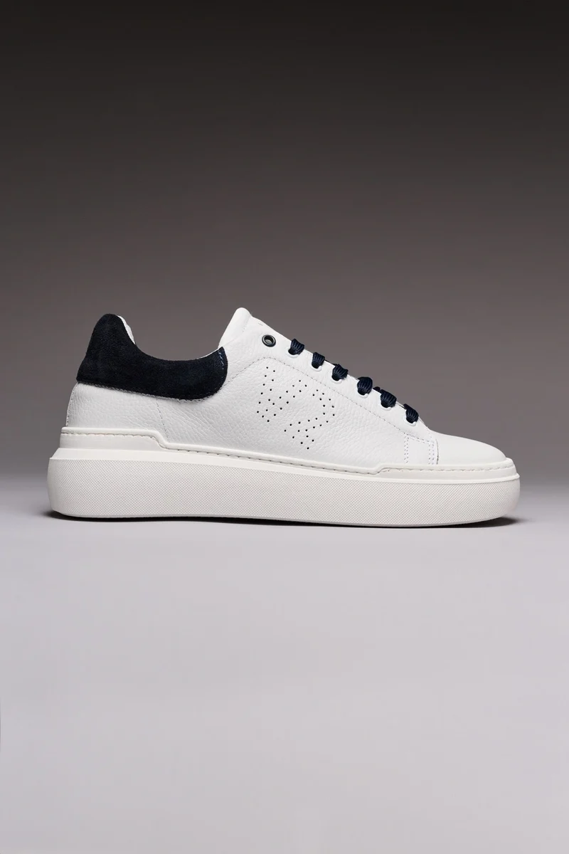 HAMMER - Sneakers a suola alta in pelle martellata con retro scamosciato e lacci Blu