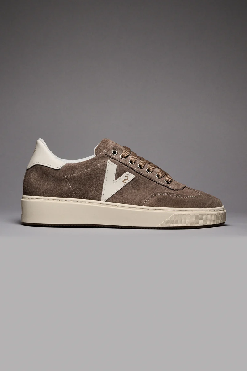 SUÈDE - Sneakers in pelle scamosciata Tortora con inserti e retro Bianco
