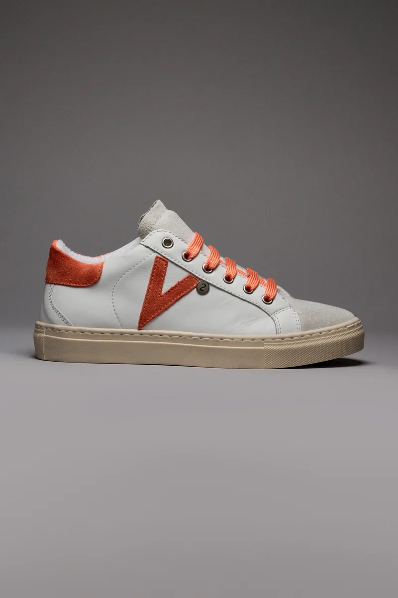 OLYMPIC - Sneakers a suola bassa Bianca con retro e inserto scamosciato Arancio