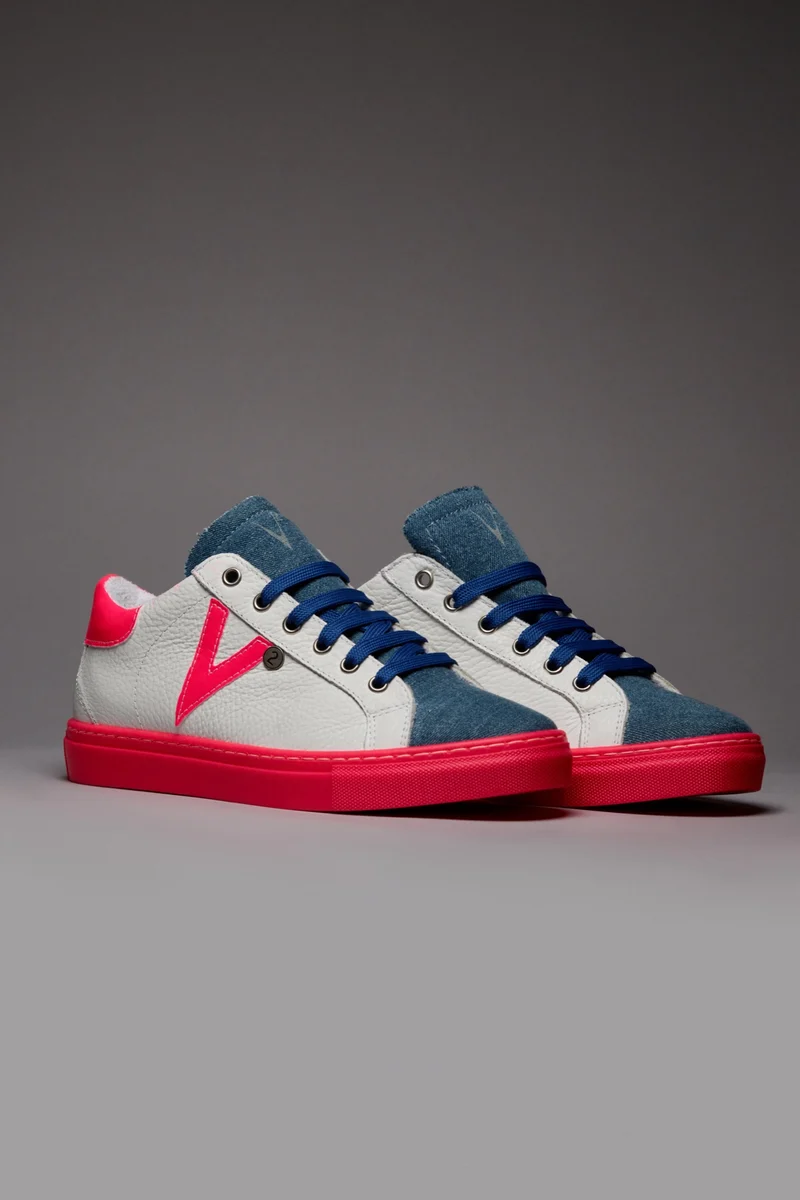 OLYMPIC RAINBOW - Sneakers a suola bassa Bianca con suola Rosa Fluo e linguetta in tessuto V2