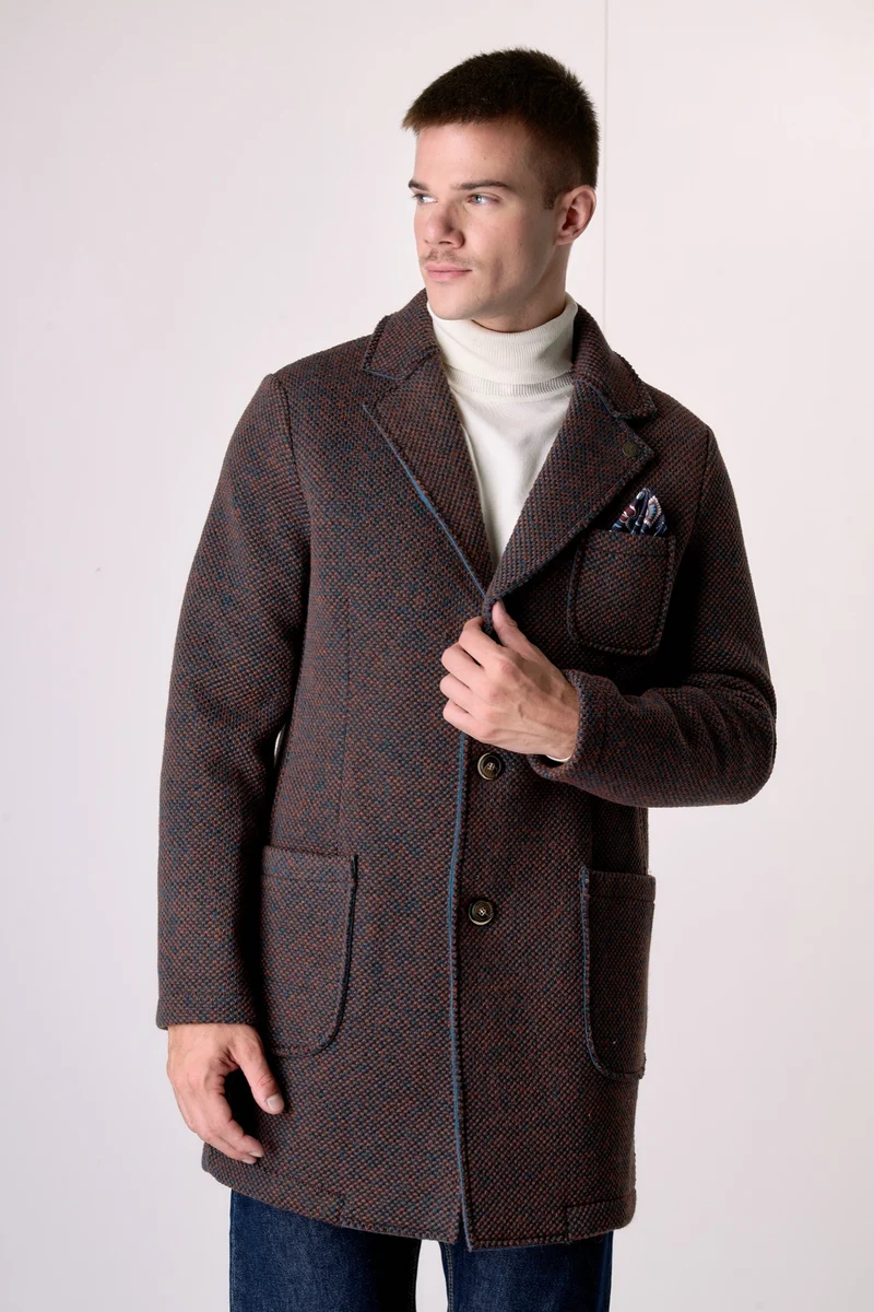 Cappotto Monopetto punto riso Multicolor Moro accoppiato con pochette in Tessuto V2