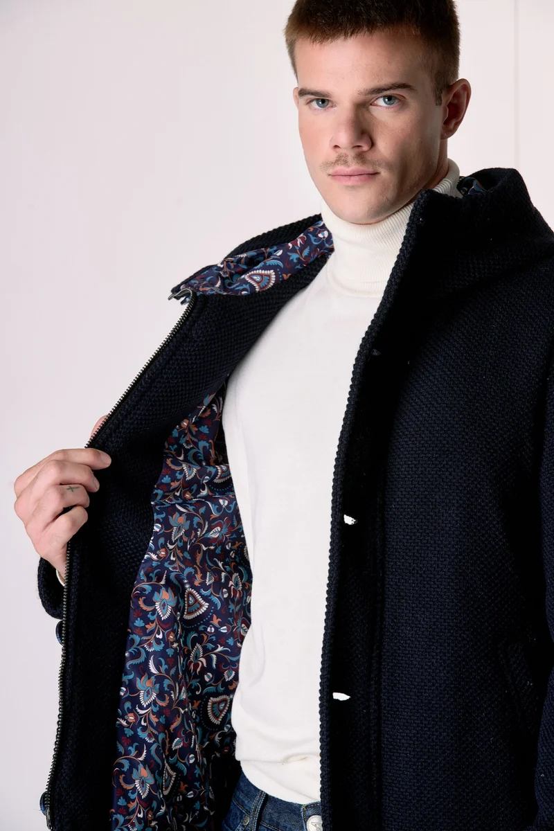 Parka punto riso Blu con fodera interna in Tessuto V2