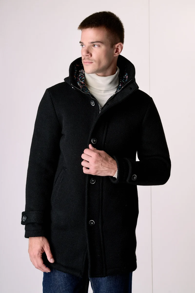 Parka punto riso Nero con fodera interna in Tessuto V2