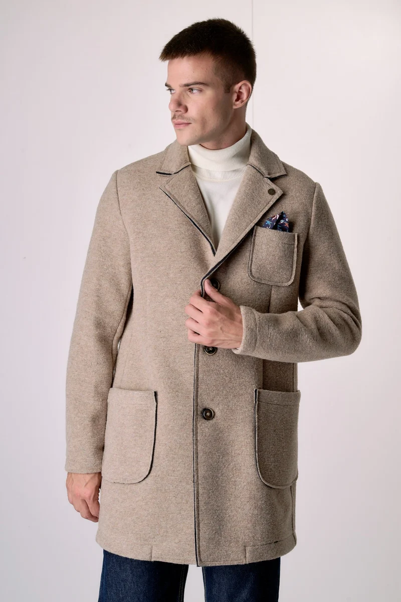 Cappotto in lana cotta accoppiata Sabbia con Pochette in tessuto V2