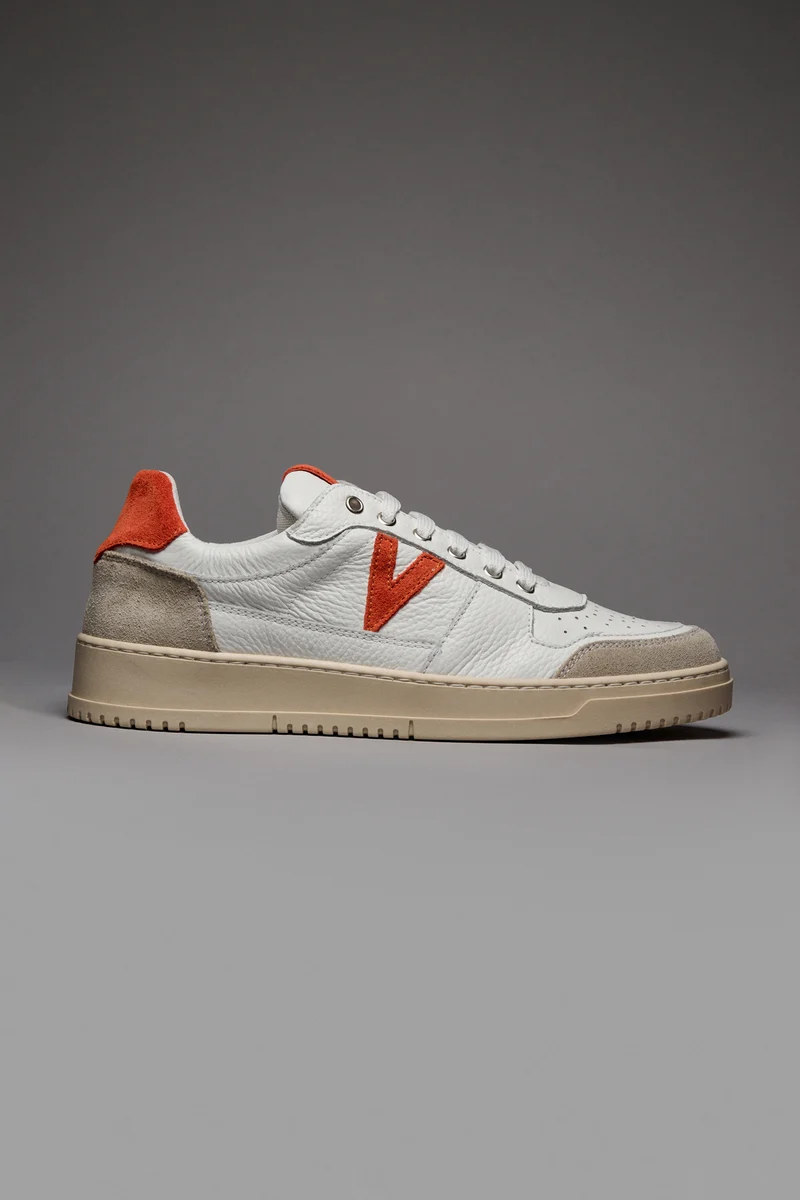 COLLEGE - Sneakers Bianca con retro e inserto scamosciato Arancio