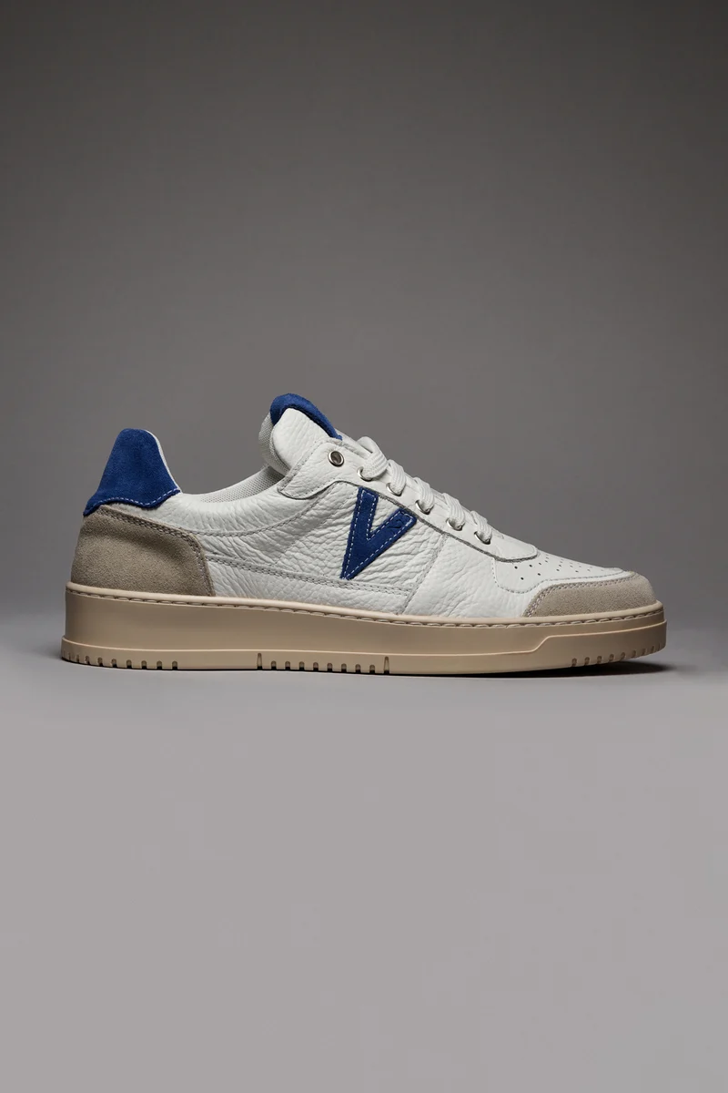 COLLEGE - Sneakers Bianca con retro e inserto scamosciato Blu Royal