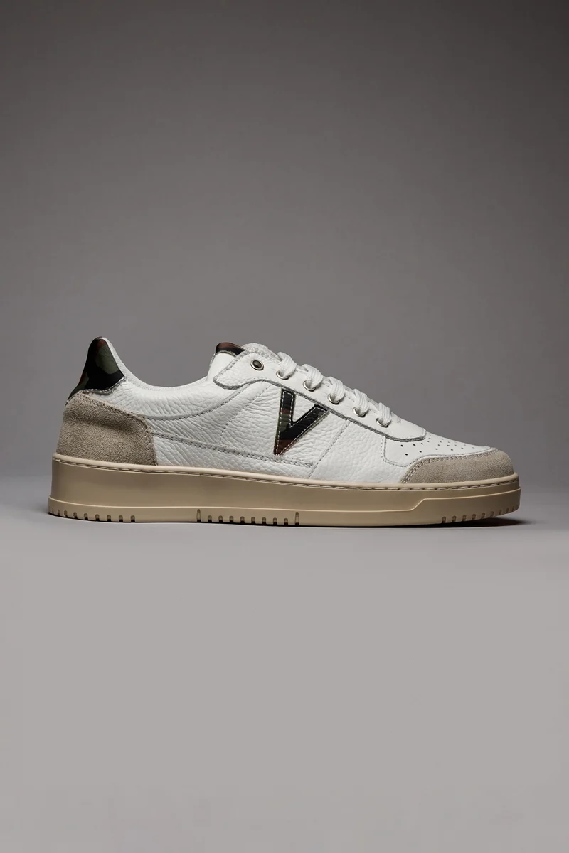 COLLEGE - Sneakers Bianca con retro e inserto in tessuto Camouflage