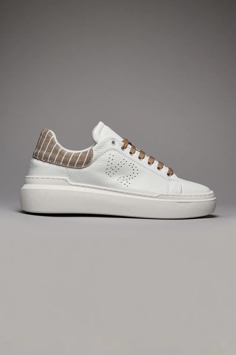HAMMER - Sneakers a suola alta in pelle martellata con retro in tessuto Gessato Sabbia