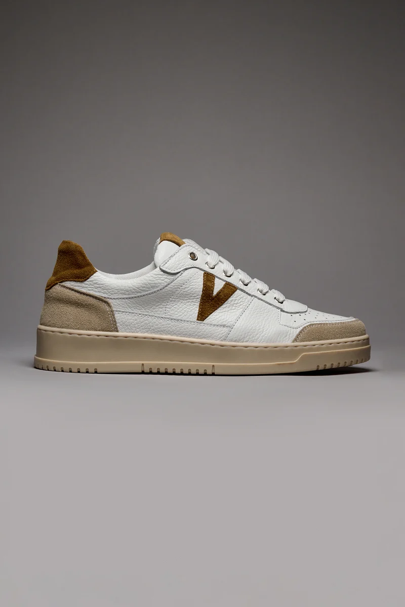 COLLEGE - Sneakers Bianca con retro e inserto Cuoio