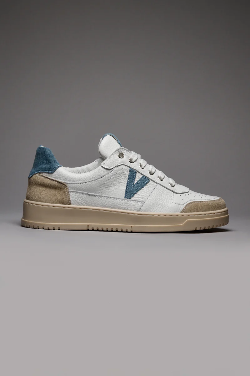 COLLEGE - Sneakers Bianca con retro e inserto in tessuto Jeans