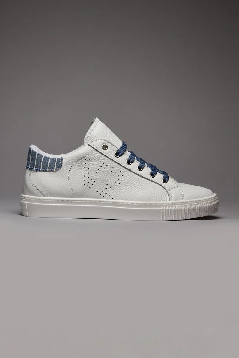TENNIS - Sneakers a suola bassa Bianca con retro in tessuto Gessato Blu