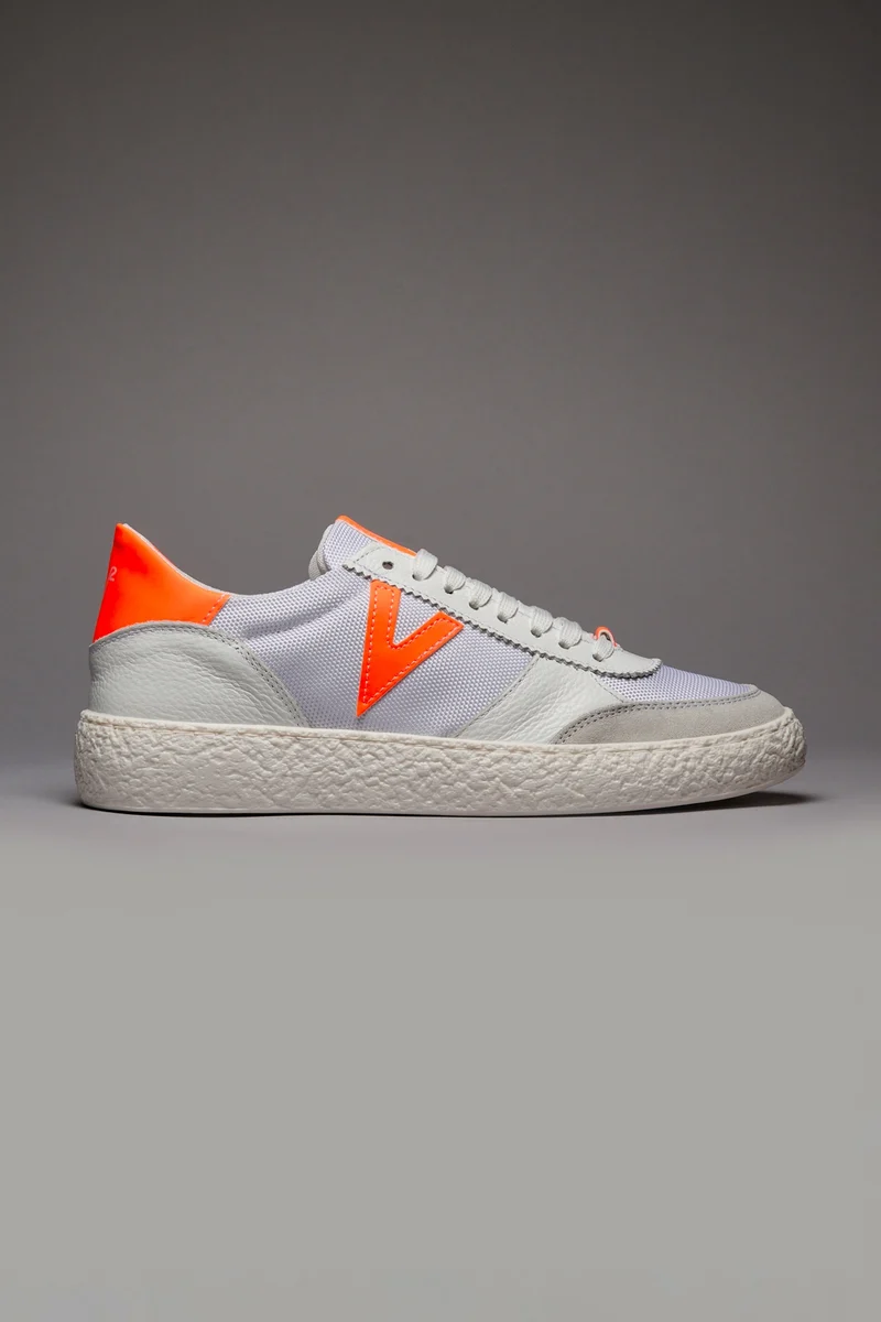ATENA - Sneakers a suola bassa Bianca con inserti gommati Arancio Fluo