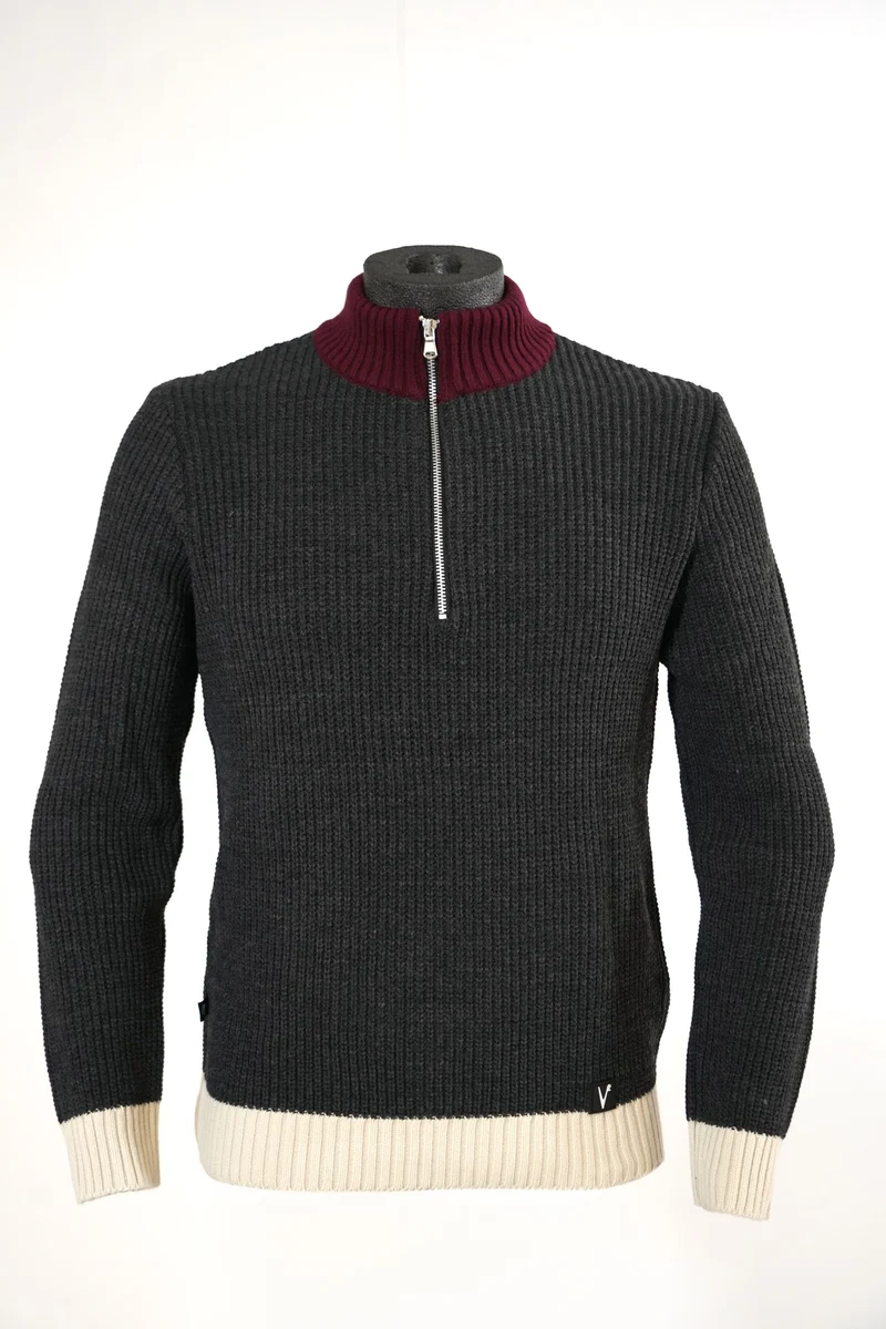 Maglione con Zip tre colori con toppe scamosciate