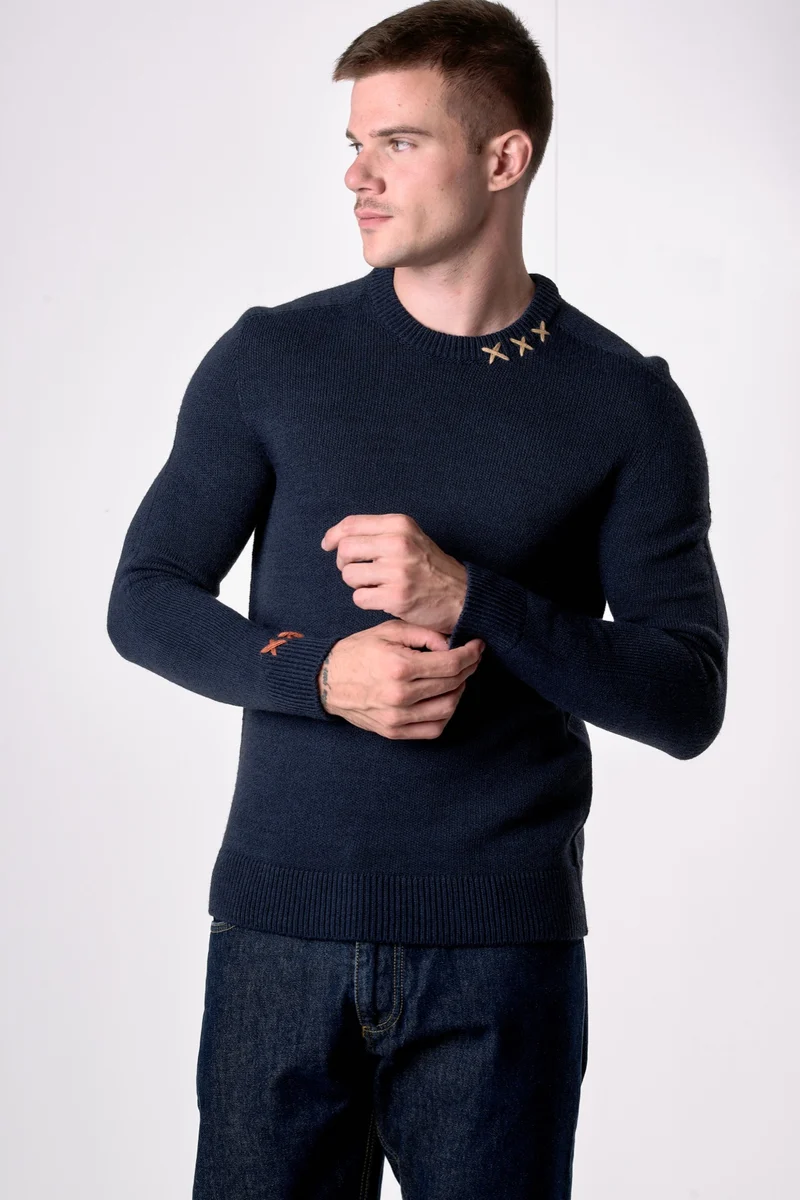 Maglione Girocollo misto Alpaca con Ricami a X