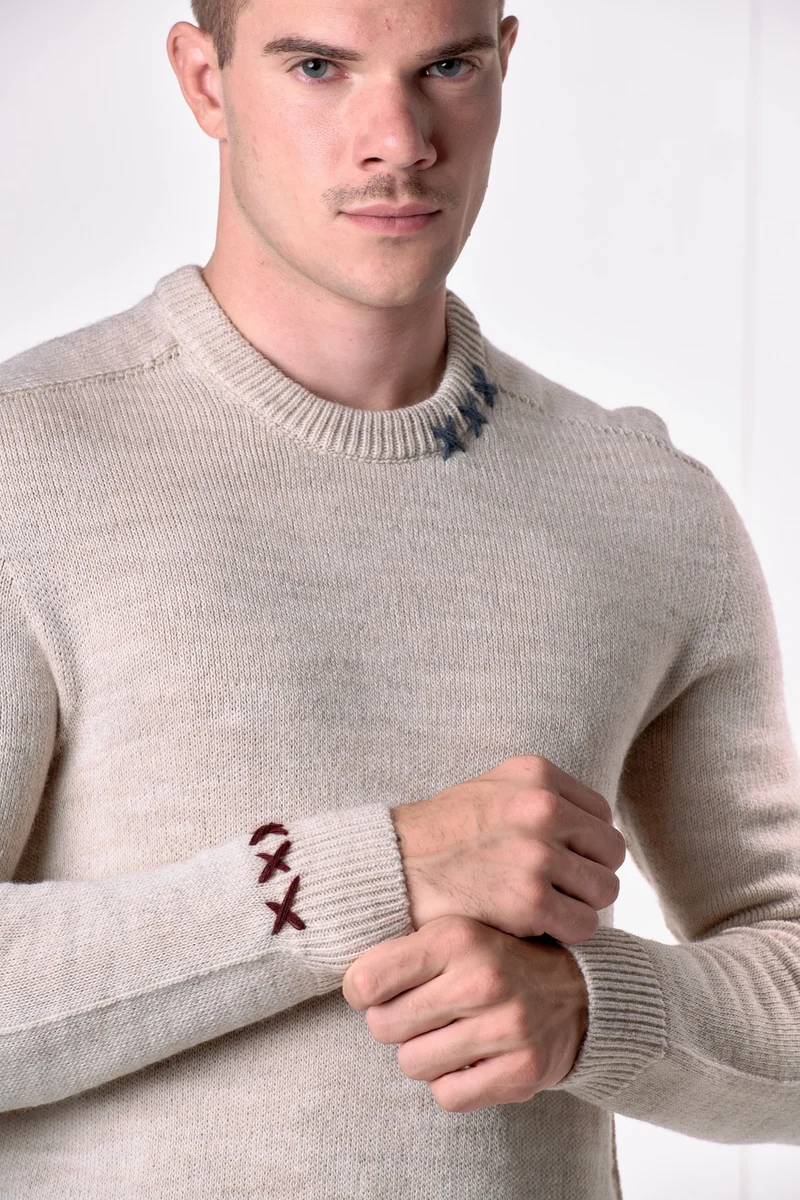 Maglione Girocollo misto Alpaca con Ricami a X