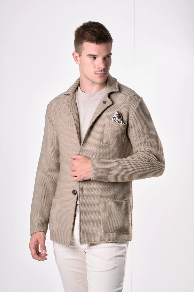 Giacca Monopetto Links Tortora con interno collo e pochette in tessuto V2