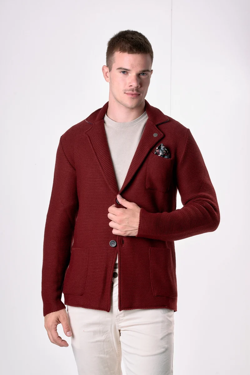 Giacca Monopetto Links Bordeaux con interno collo e pochette in tessuto V2