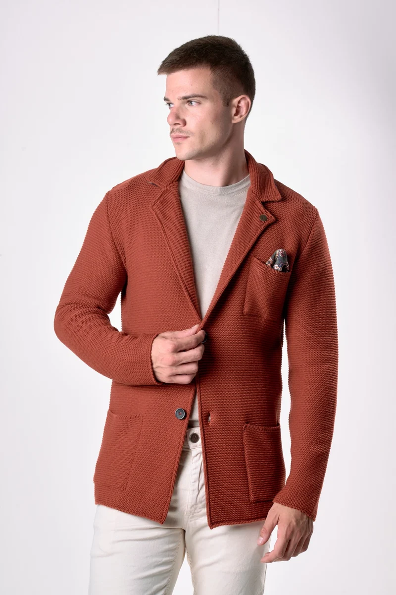 Giacca Monopetto Links Coccio con interno collo e pochette in tessuto V2