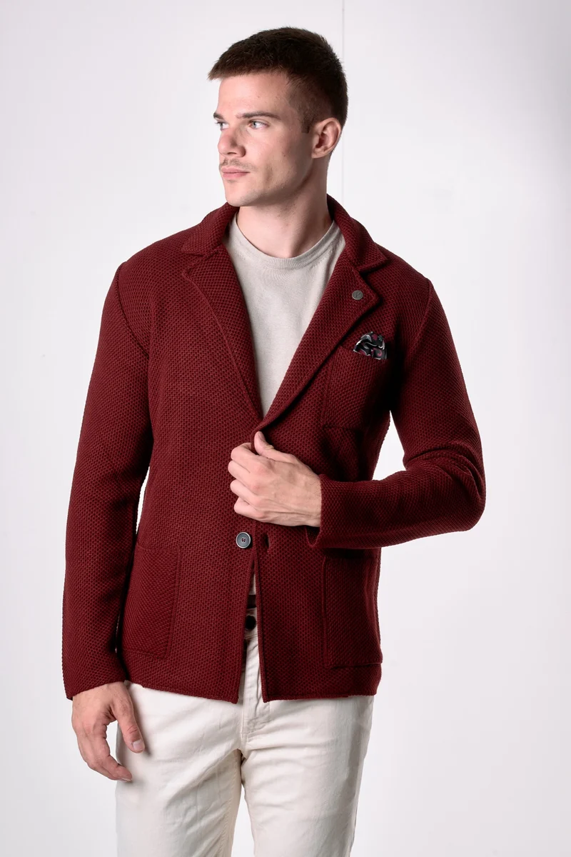 Giacca Monopetto Occhio di Pernice Bordeaux con pochette in tessuto V2