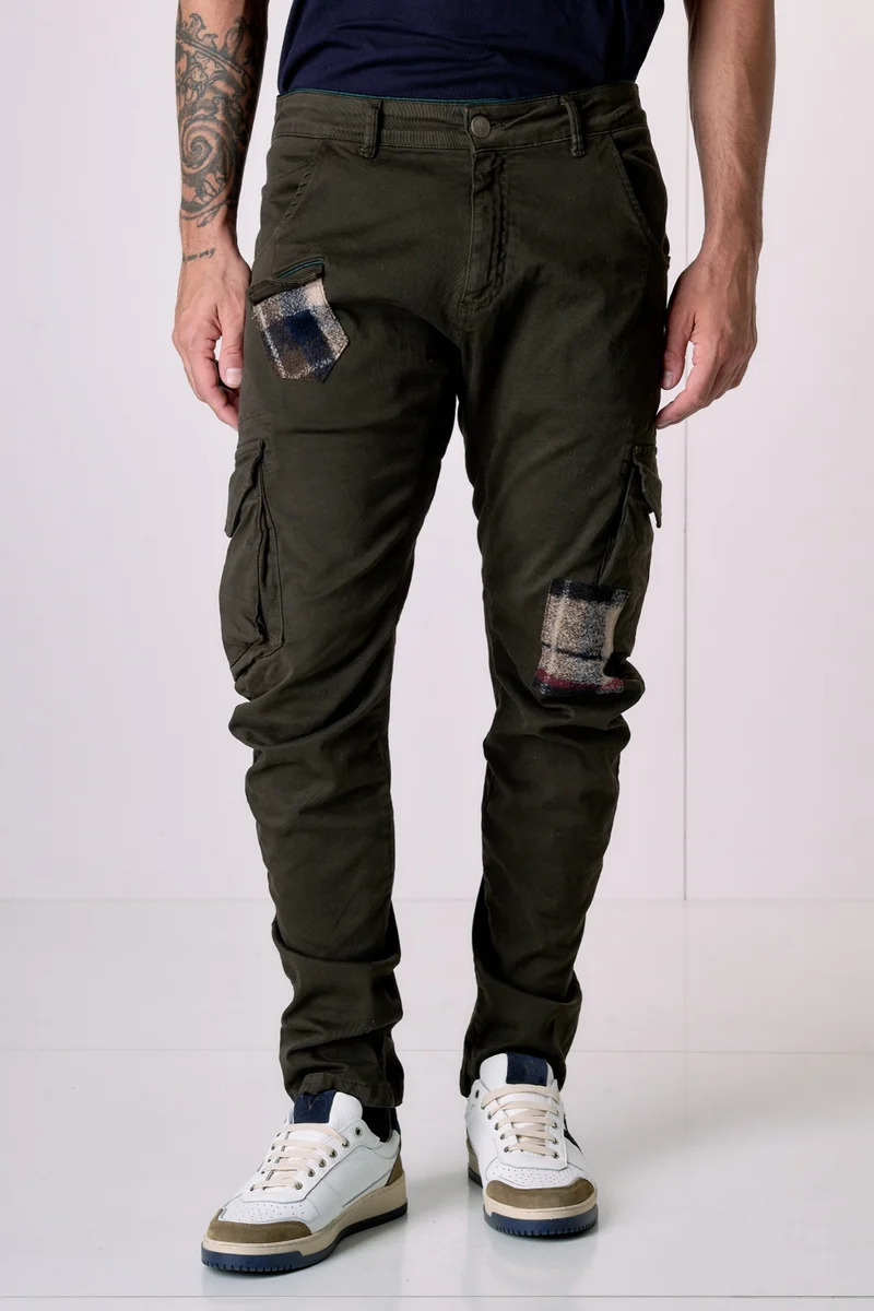TEXAS - Cargo Slim Moro con Patchwork in tessuto V2