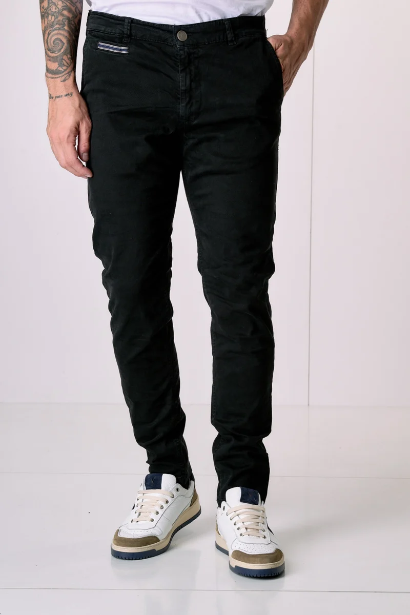 ROMA - Chino in cotone elasticizzato Nero con Salpa in tessuto V2
