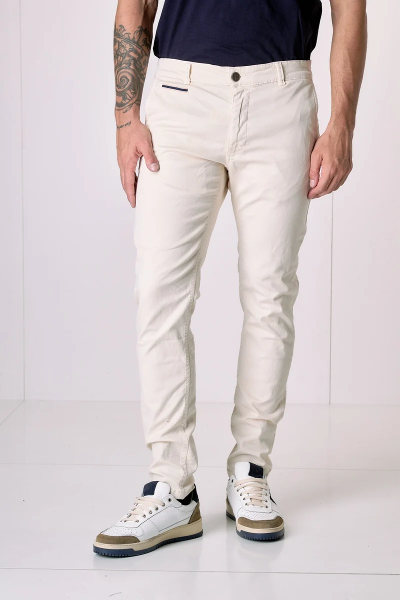 ROMA - Chino in cotone elasticizzato Panna con Salpa in tessuto V2