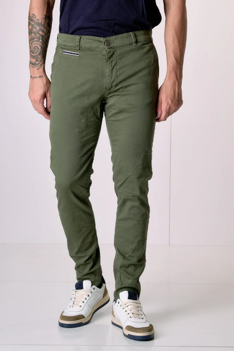 ROMA - Chino in cotone elasticizzato Verde Militare con Salpa in tessuto V2