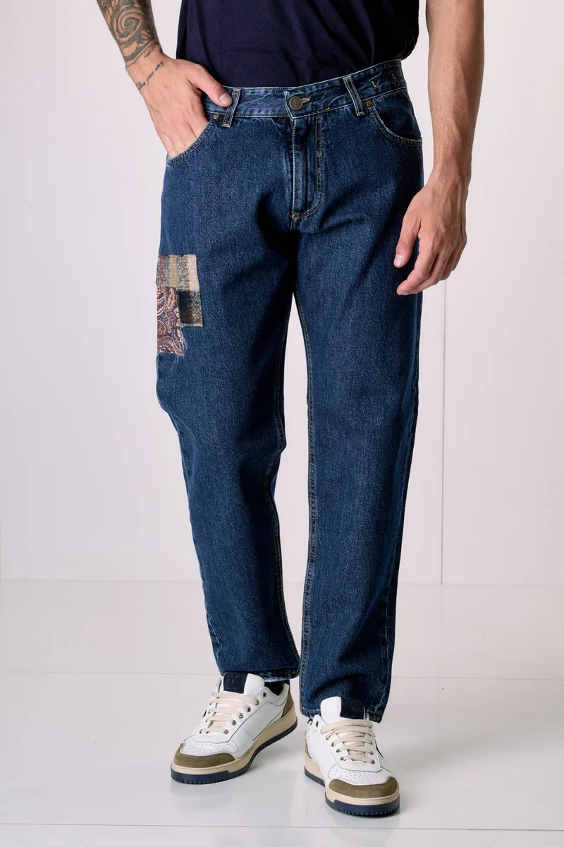 DETROIT - Jeans Loose Fit - Blu con patch frontali e salpa in tessuto V2