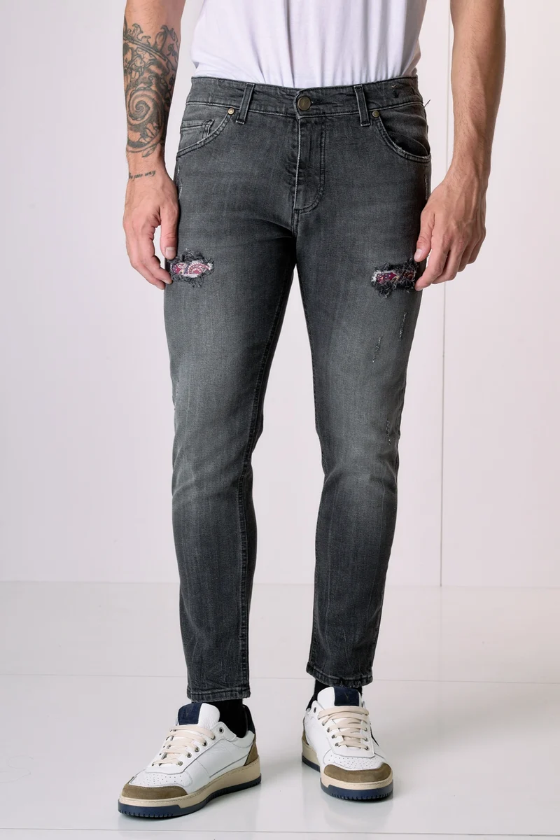 LONDON - Jeans Slim Fit - Antracite con doppia Patch frontale e tasca in tessuto V2