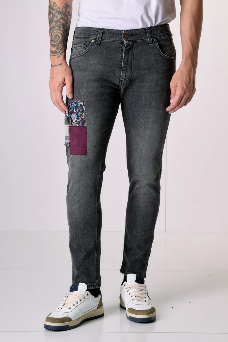 TOKYO - Jeans Slim Fit - Antracite con Tripla Patch frontale