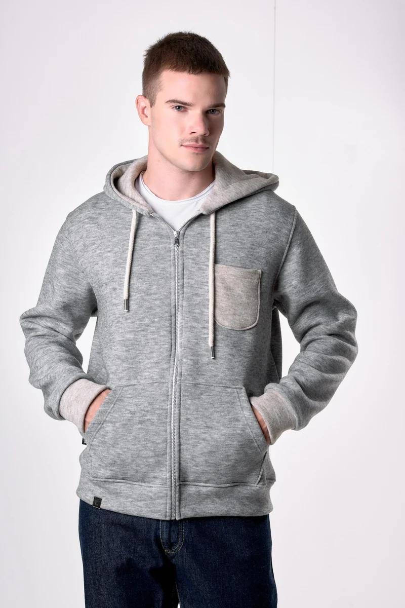 Felpa Cappuccio Zip Double Grigio Perla