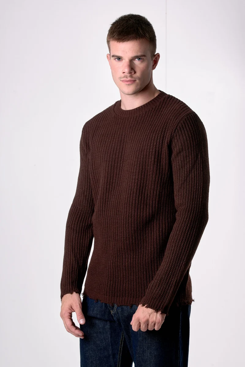 Maglione Girocollo con Strappi Moro