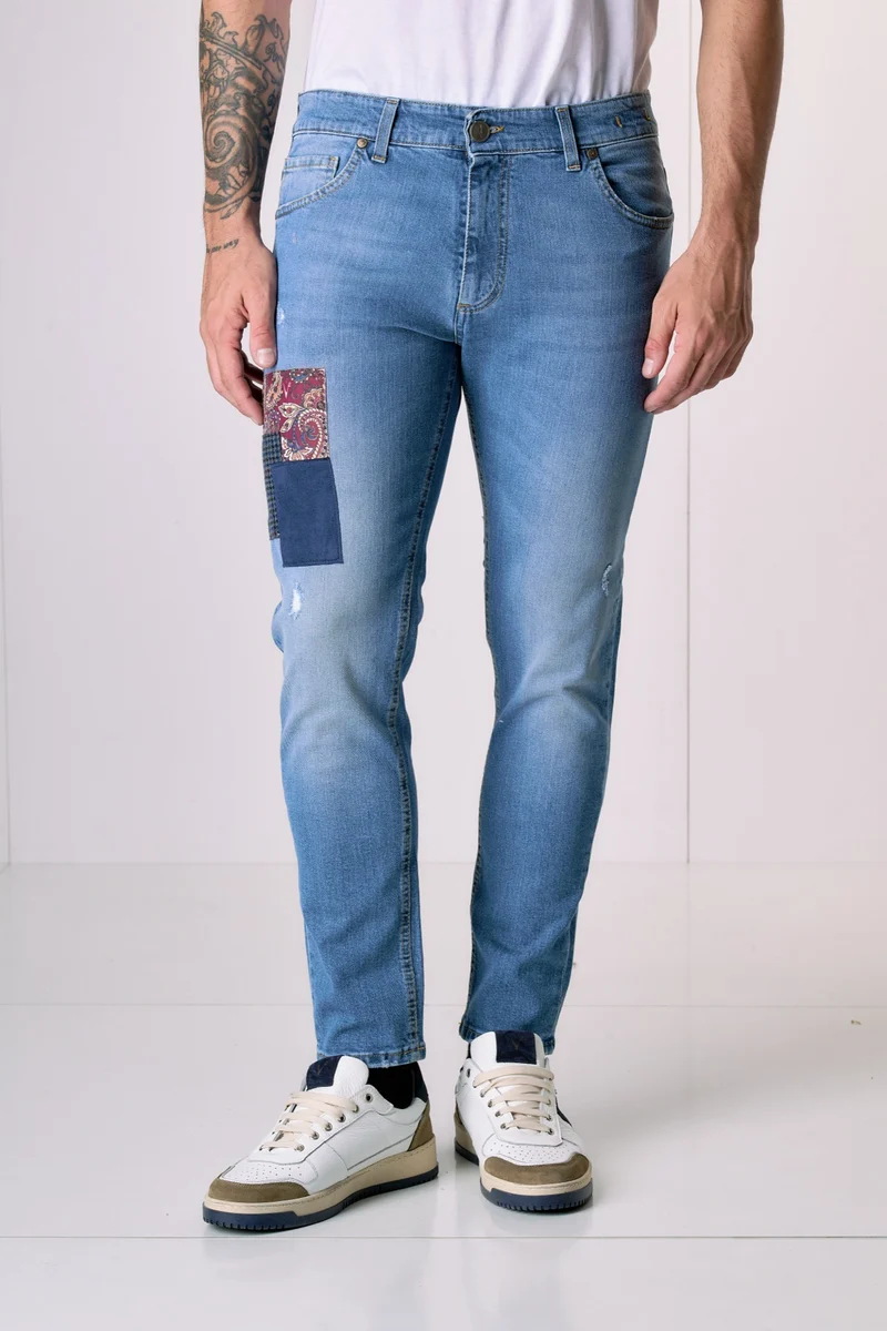TOKYO - Jeans Slim Fit - Azzurro con Tripla Patch frontale