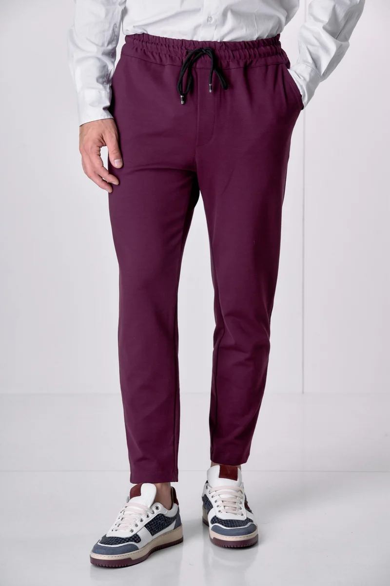 Pantalone Sartoriale Bordeaux con elastico in vita e interni in tessuto V2