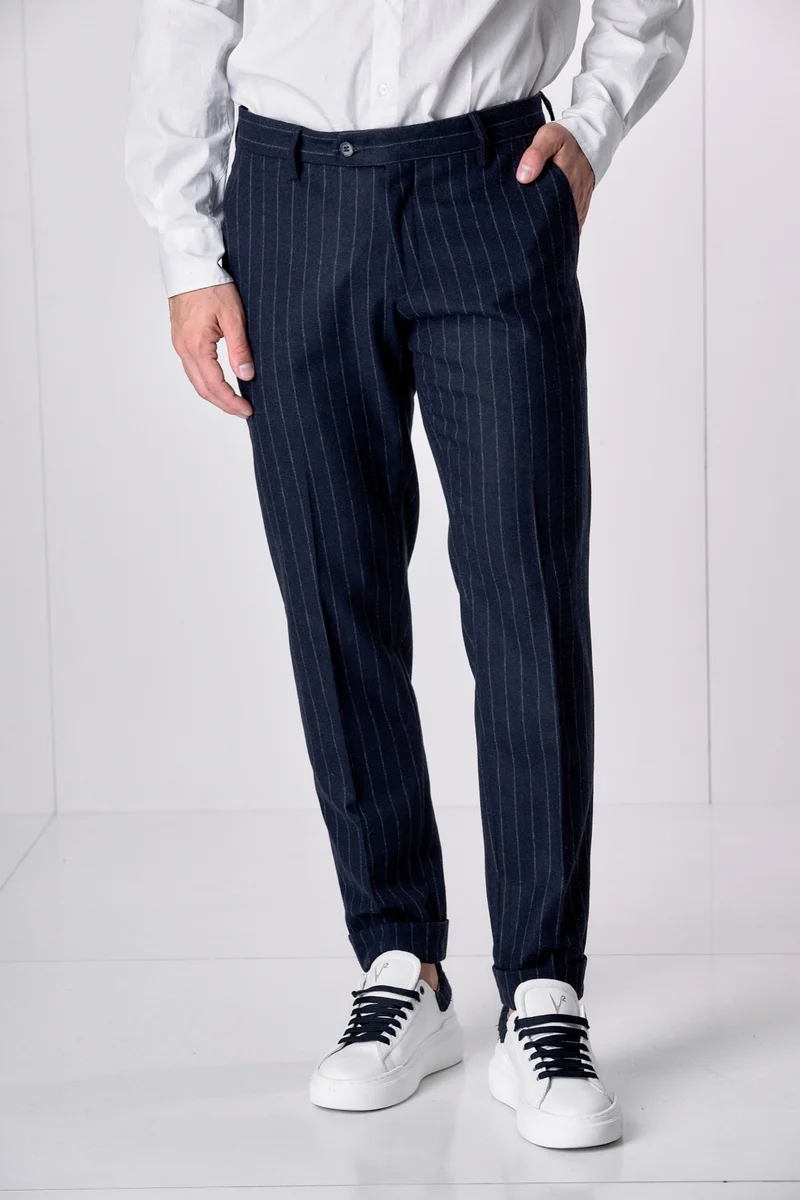 Pantalone Alta Sartoria Slim Gessato Blu con interni in tessuto V2