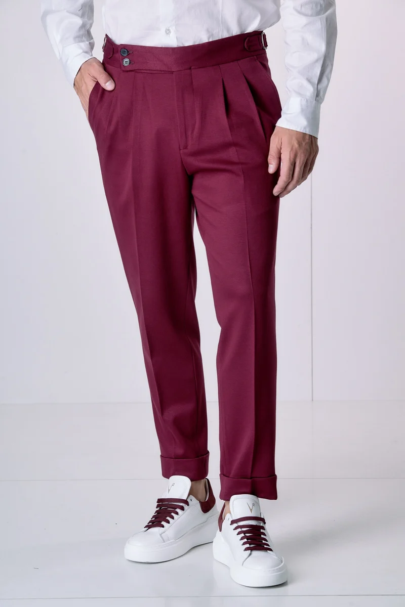 Pantalone Alta Sartoria doppia pence Bordeaux con interni in tessuto V2