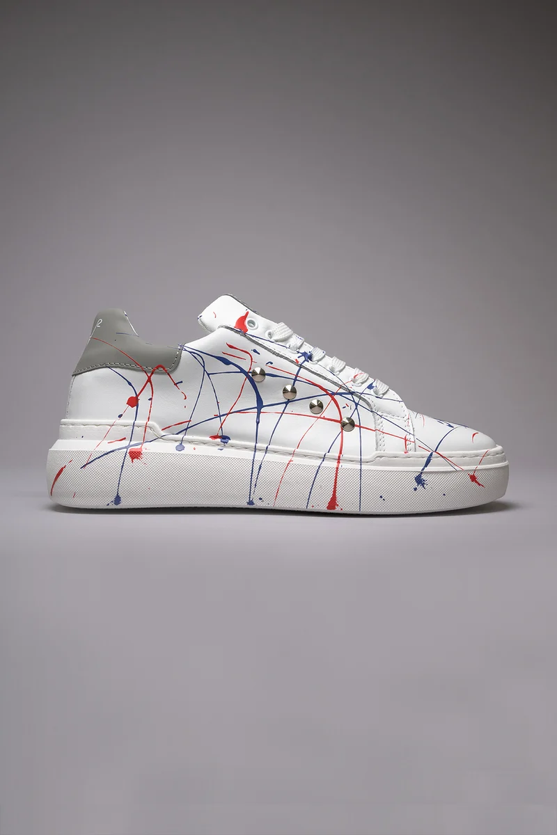 VEGAS - Sneakers a suola alta retro Grigio con borchie e schizzi di vernice