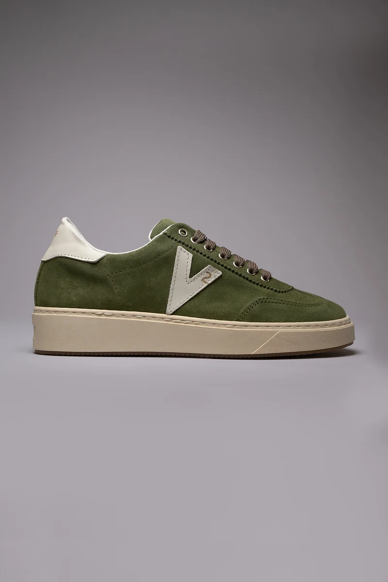 SUÈDE - Sneakers in pelle scamosciata Verde Militare con inserti e retro Bianco