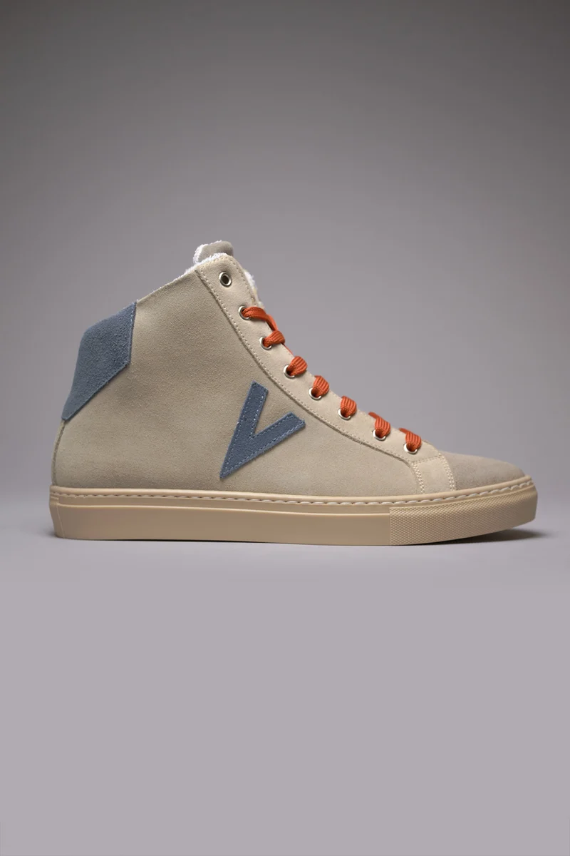 OLYMPIC MID- Sneakers alte Sabbia con retro e inserto Jeans