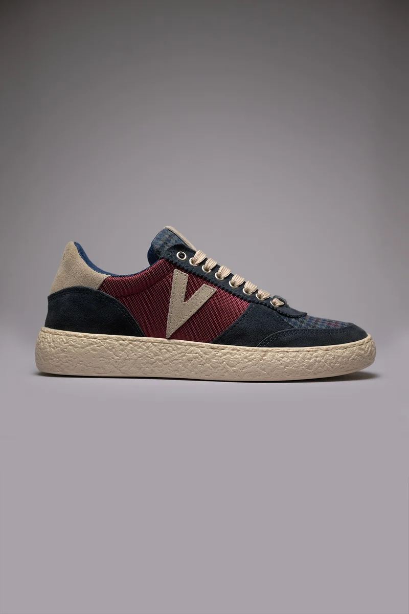 ATENA - Sneakers a suola bassa in pelle scamosciata Blu con inserti in tessuto V2