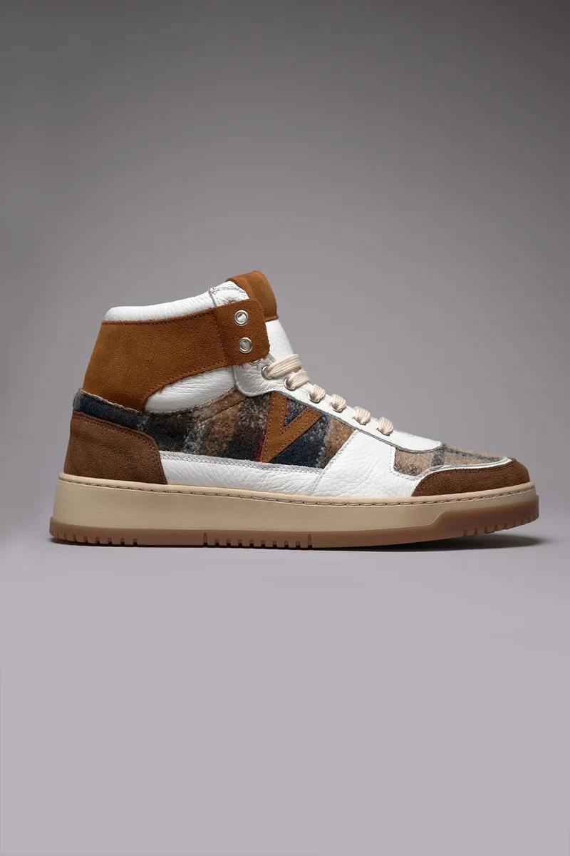 COLLEGE HIGH - Sneakers Alte Bicolor Cuoio e Moro con inserti in tessuto V2