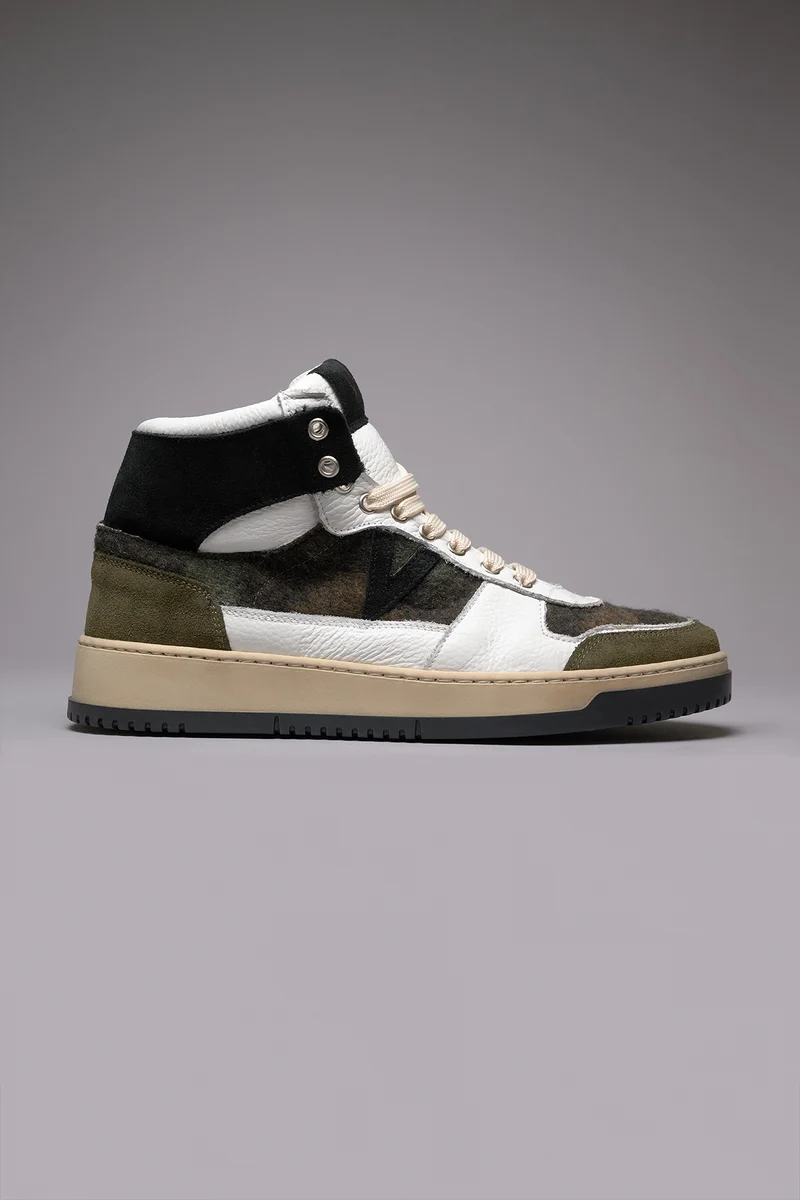 COLLEGE HIGH - Sneakers Alte Bicolor Nero e Verde Militare con inserti in tessuto V2