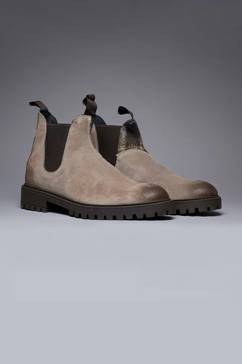 SHERLOCK - Stivaletto scamosciato Tortora con inserto in tessuto V2