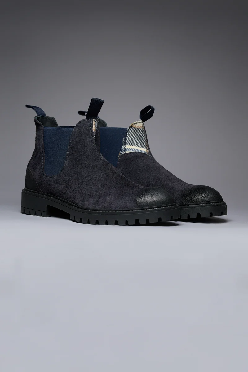 SHERLOCK - Stivaletto scamosciato Blu con inserto in tessuto V2