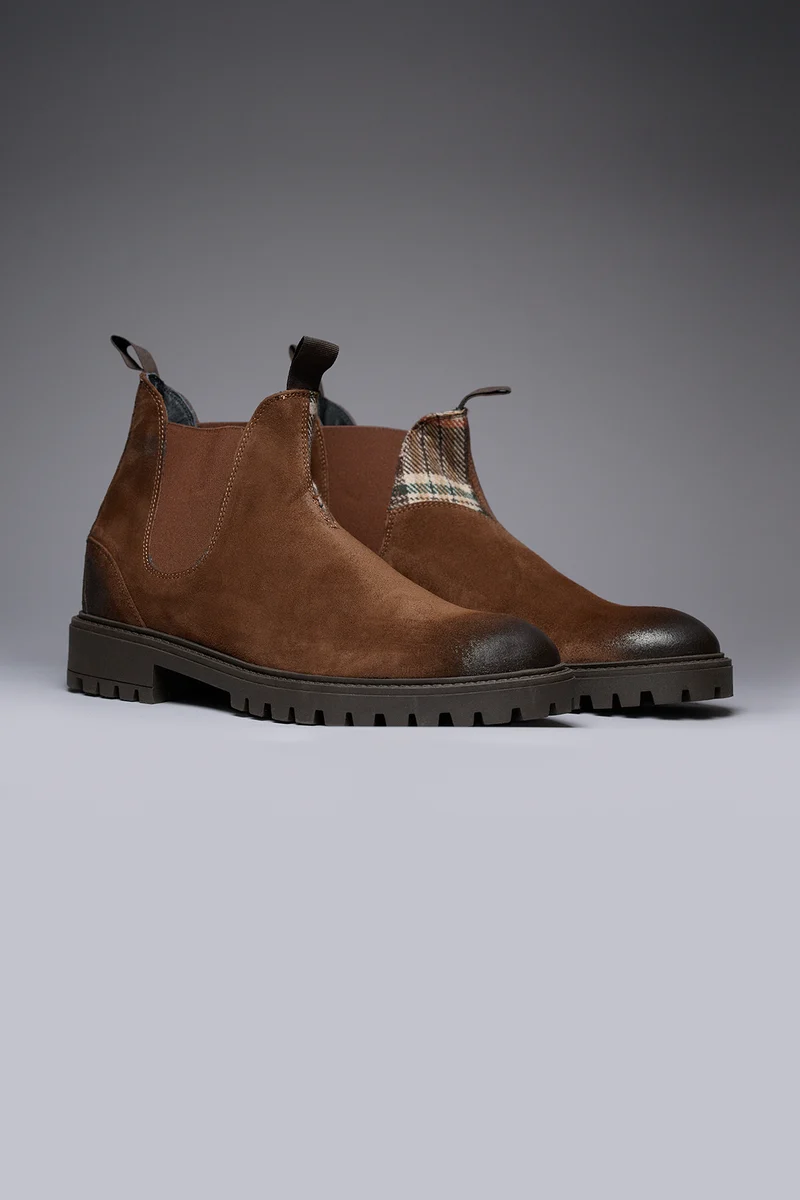 SHERLOCK - Stivaletto scamosciato Moro con inserto in tessuto V2