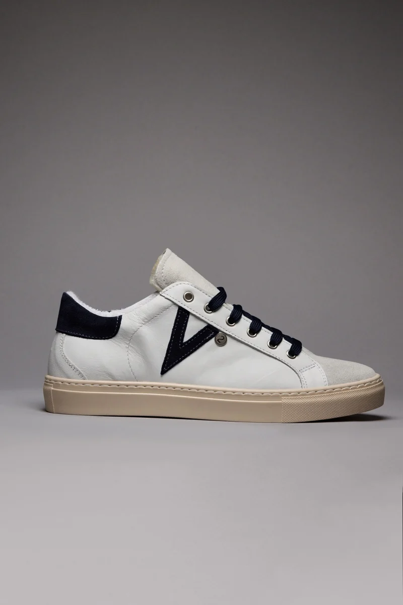 OLYMPIC - Sneakers a suola bassa Bianca con retro e inserto scamosciato Blu